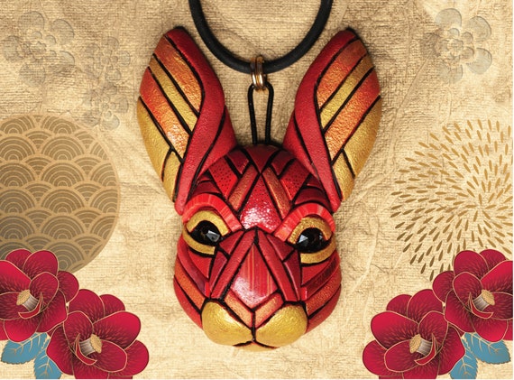 Rabbit, Chinese Zodiac, Year of the Rabbit 2023, Chinese New Year, Lunar Lucky Charm, Mosaic Bunny art to Wear, Symbol of China, Astrology