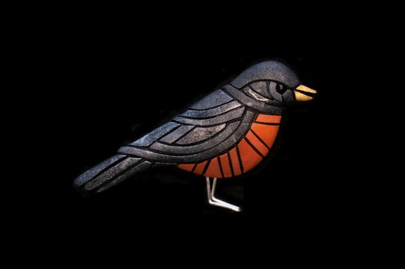 Robin Pin Brooch OR Pendant, Spring Song Bird Mosaic Art to Wear, Mother's Day gift Idea, Unique design, Nature Spirit Animal, Spring Symbol