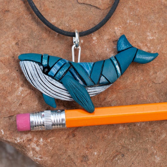 Blue Whale Necklace, Handmade Whale Pendant, Ocean Jewelry, Humpback Whale,  Marine Life Mosaic, Nautical Ornament, Whale Lover Gift