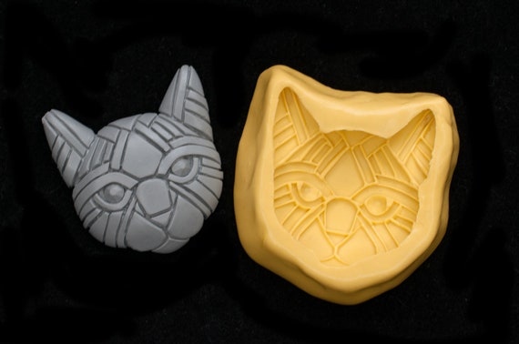 Cat Face Mold, Flexible Silicone, for DIY projects and crafts in polymer clay and more, Mosaic Style, Make Jewelry, head, kids
