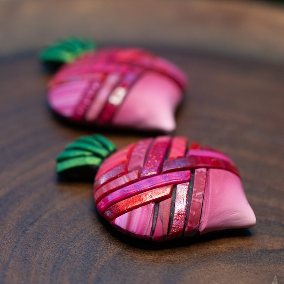 Radish Magnet OR Pin / Brooch, Root Vegetable Food Art, Summer Harvest, Cute, Sweet, Farmers Market, Red mosaic, Unique gift idea for foodie