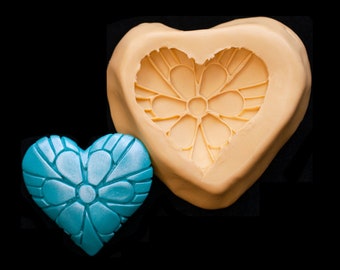 Heart Flower Mold, Flexible Silicone, for DIY projects, fun Valentine crafts in polymer clay & more, Mosaic Make Jewelry Supplies