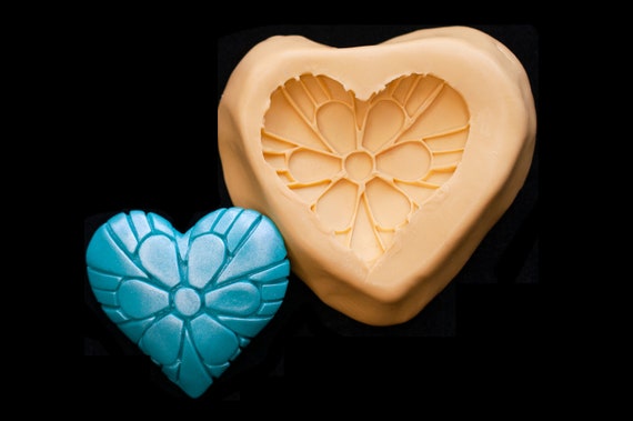 Heart Flower Mold, Flexible Silicone, for DIY projects, fun Valentine crafts in polymer clay & more, Mosaic Make Jewelry Supplies
