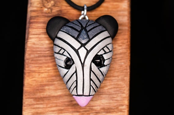 Possum necklace, Opossum Mosaic art, Unique, Fun Gift idea for Nature Enthusiasts, marsupial, Personalized Option, cute wild forest animal