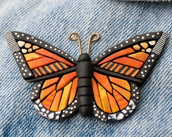 Monarch Butterfly Pin Brooch, Summer Spirit Animal, Endangered Species, pollinator Mosaic Art to Wear, Unique gift idea, Insect nature lover