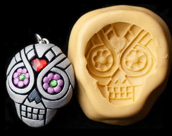 Mold, Sugar Skull, Flexible Silicone, for Polymer clay, For Making Jewelry, Charms, Magnets, Decorations, Ornaments and Halloween