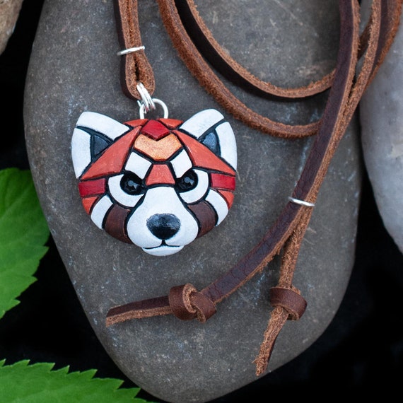 Red Panda Necklace, Leather, Gift idea for animal lovers, cord options, Endangered Species, Himalayan,  Cute Spirit Animal, the perfect gift