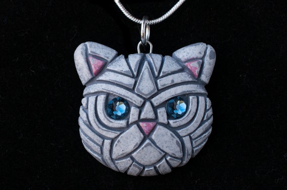 White Persian Cat face  Necklace, Blue Eyes, Shabby chic, Unique gift idea, Pet Portrait, Personalize, Mosaic wearable art, grumpy kitty