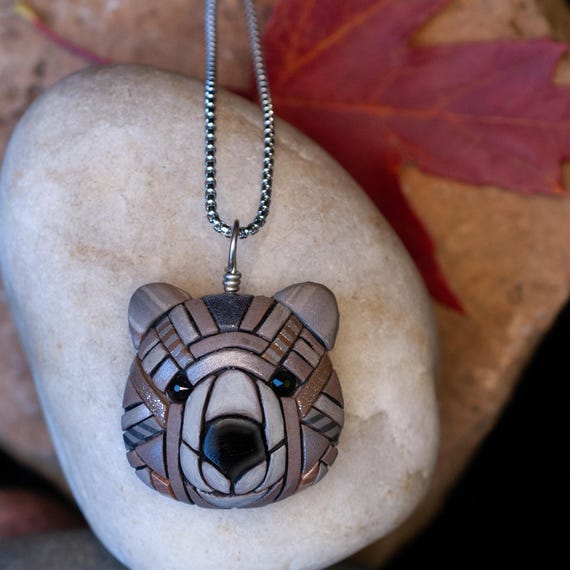 Wombat Necklace, Gray Australian Animal Souvenir, Unique gift idea, Spirit Animal, Cute Marsupial Zoo, Unusual Art to Wear, Mosaic Pendant,