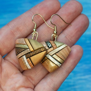 Gold Mosaic Earrings, Lightweight, Dangly, Neutral, Abstract, Coordinates Available, Festive Holiday Sparkle, Unique Christmas Gift Idea