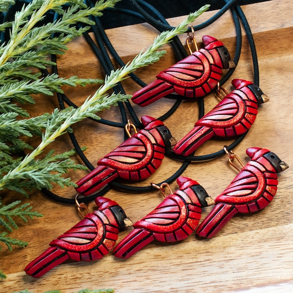 Cardinal necklace, Bright Red bird, Native American species, Christmas holiday Mosaic Art to wear, Festive Style, Unique Gift idea, red male