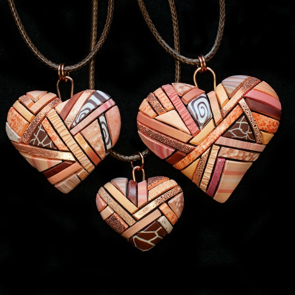 Peach Fuzz Pantone color of the year 2024 mosaic heart Pendants, limited edition, gift idea for designer, current fashion, trend palette