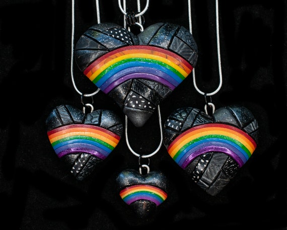 Rainbow Heart Necklace, 4 Sizes, Micro Mosaic Art on Silver Chain, Unique Gift Idea, cute and cheerful boho symbol, Love & hope symbol
