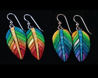 Rainbow Earrings on Sterling Silver Wires, Mosaic Teardrop