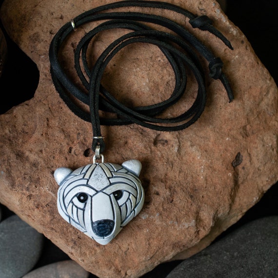 Polar Bear Necklace on leather cord or silver chain, White Spirit Animal Mosaic Totem, Cute Gift Idea for Nature Lover, Endangered Species
