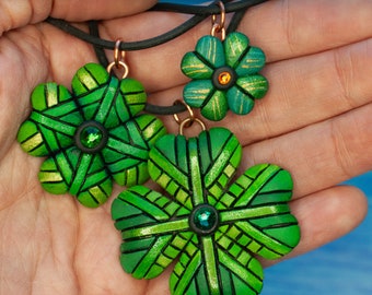 Shamrock Necklace, Green Four-Leaf Clover, St. Patrick's Day Gift, Luck of the Irish, 3 sizes, Symbol of Ireland, Lucky Charm, Celtic Cross