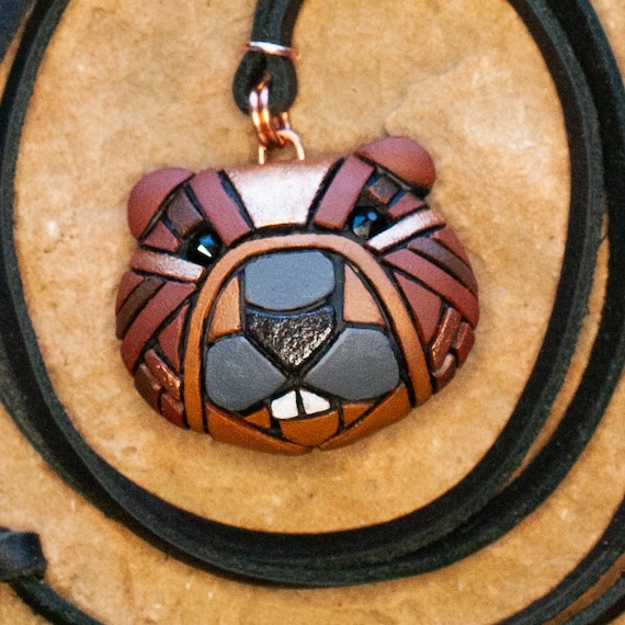 Groundhog Necklace, Celebrate Groundhog Day, Woodchuck, Spirit Animal Mosaic Totem, Cute Gift Idea for Nature Lover, Leather Cord  +1 Option
