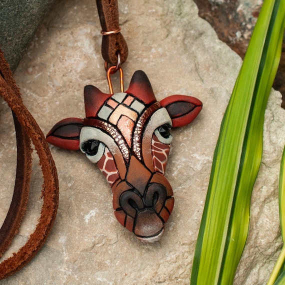Giraffe Necklace,, Handmade Animal Pendant on Leather Cord, African Safari Wildlife Jewelry, Gift for Giraffe Lovers, Nature Necklace