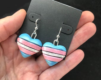 Transgender Trans Pride Flag Earrings on Sterling Silver wires, Mosaic art, Lightweight Dangly Pink White Blue LGBT, LGBTQ, Unique Gift Idea