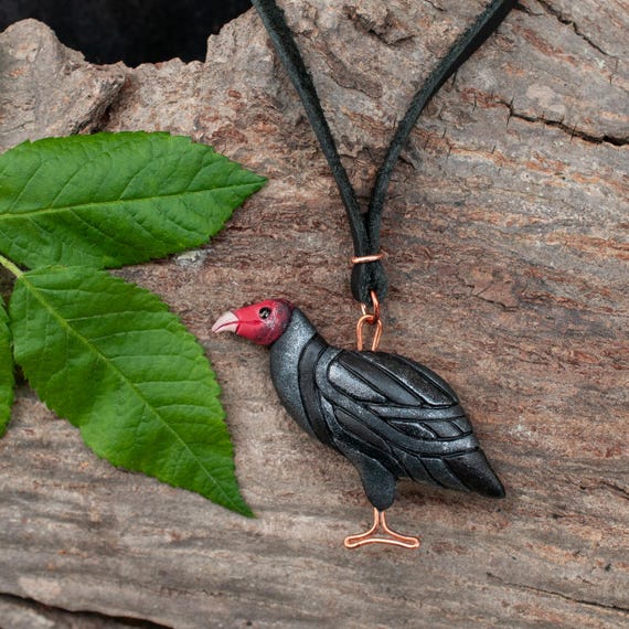 Turkey Vulture Necklace or Ornament on Black Leather Cord, Bird Jewelry Gift, Buzzard Pendant