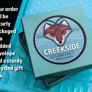 Your package will arrive securely-packaged in a sturdy, recycled, teal or black box and  padded envelope.
Free shipping in the United States