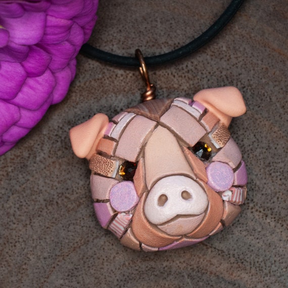 Pig Necklace on Black Cord, Pink Spirit Animal Totem, Unique Gift Idea, Good Luck charm, Lucky, Personalize Option, Farm Style