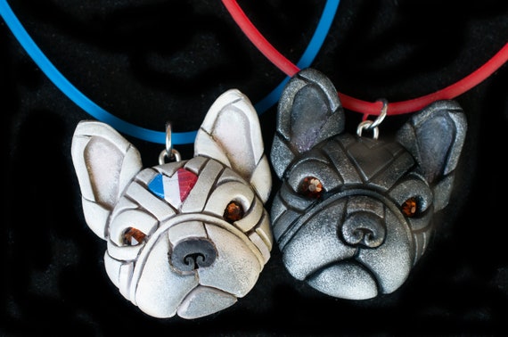 French Bulldog Necklace, Frenchie Gift Idea, Pet Memorial to Wear, Dog Portrait, Cute Animal, Bully, White or Black, Customize Name Option