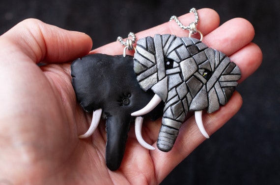 Elephant Necklace, African totem, Asian animal amulet, Wildlife Jewelry, Gift for nature lover, pachyderm  face, head, Symbol of India