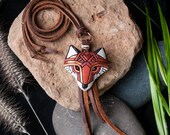 Red Fox Necklace, Rustic Western Spirit Animal, Mosaic Art