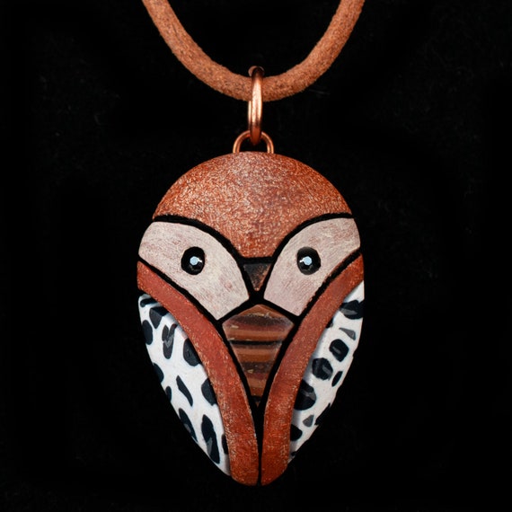 Burrowing Owl Pendant, Bird of Prey, Small, Cute, and Lightweight, Spirit Animal, Unique gift Idea for Nature lover, Mosaic on leather cord,
