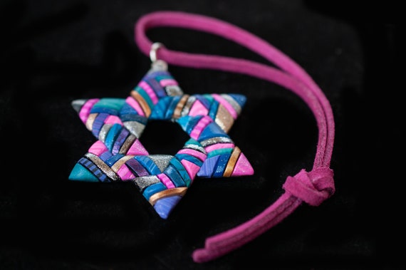 Star of David Ornament, Jewish Hanukkah Gift Idea, Israel Mosaic Symbol, Bar Mitzvah Bat Mitzvah Gift, Pink, Blue, Gold Holiday Decoration