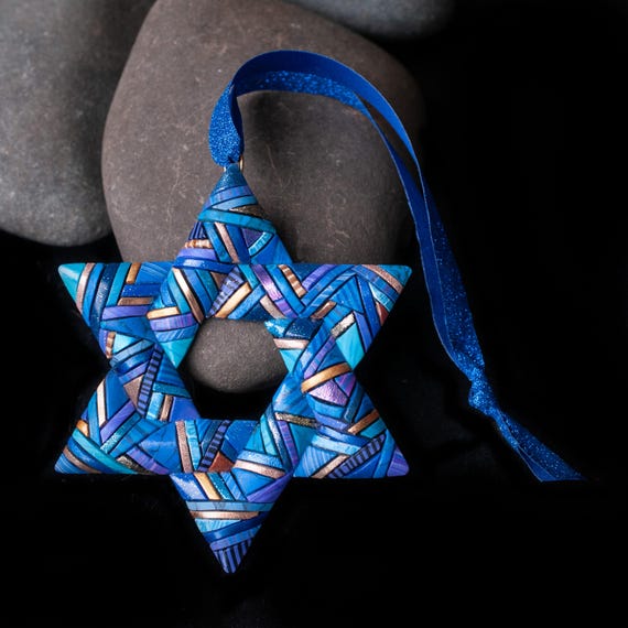 Star of David Ornament, Jewish Hanukkah Gift Idea, Israel Mosaic Symbol, Bar Mitzvah Bat Mitzvah Gift, Blue and Gold Holiday Decoration