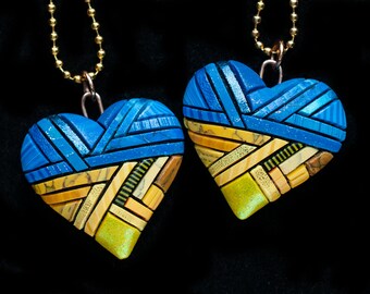 Ukrainian Flag Heart Necklace, Ukraine Gift Idea, Mosaic art to Wear, Stand by Ukraine, Support yellow and blue, Gift for Friends and Family