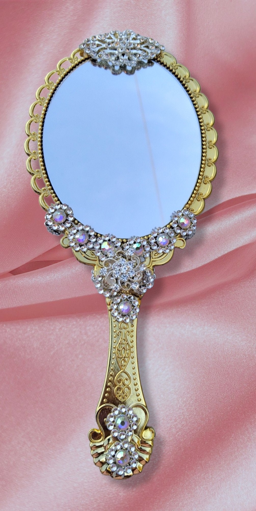 Vintage Style Handheld Mirror With Large Brooch Etsy