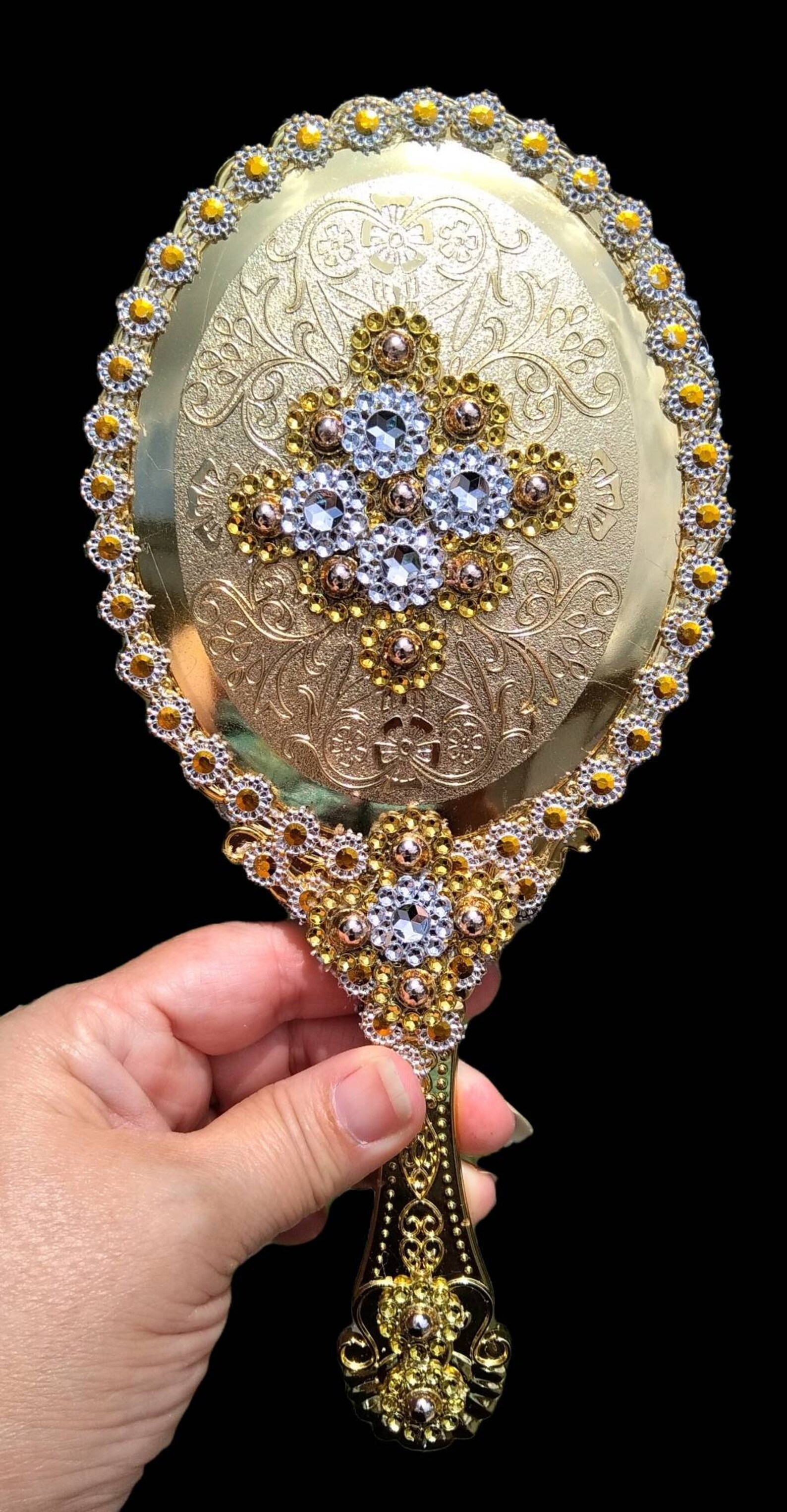 Gold Handheld Mirror no Rhinestones Etsy