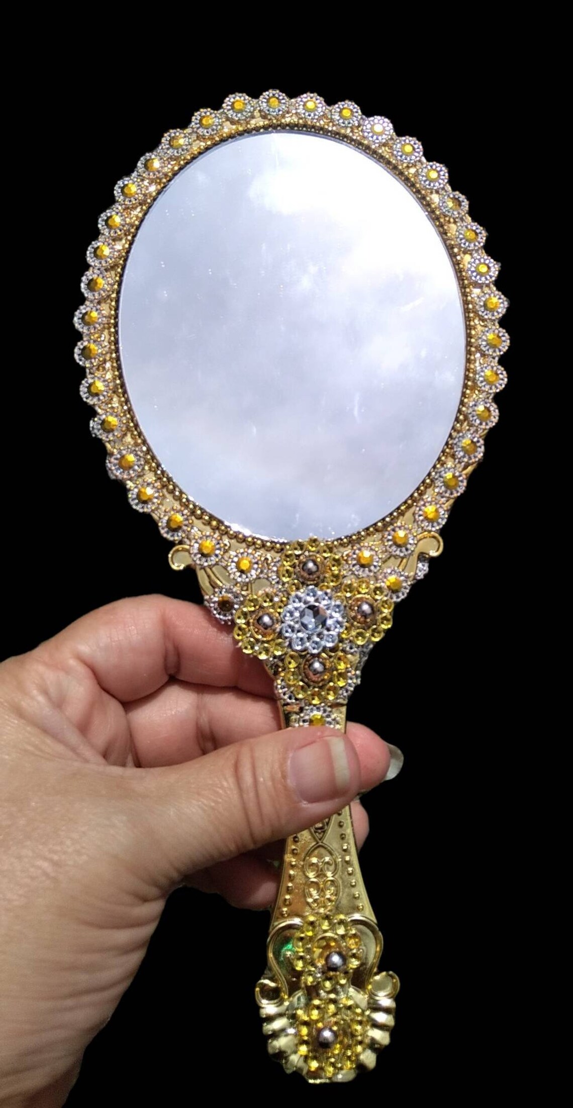 Gold Handheld Mirror no Rhinestones Etsy