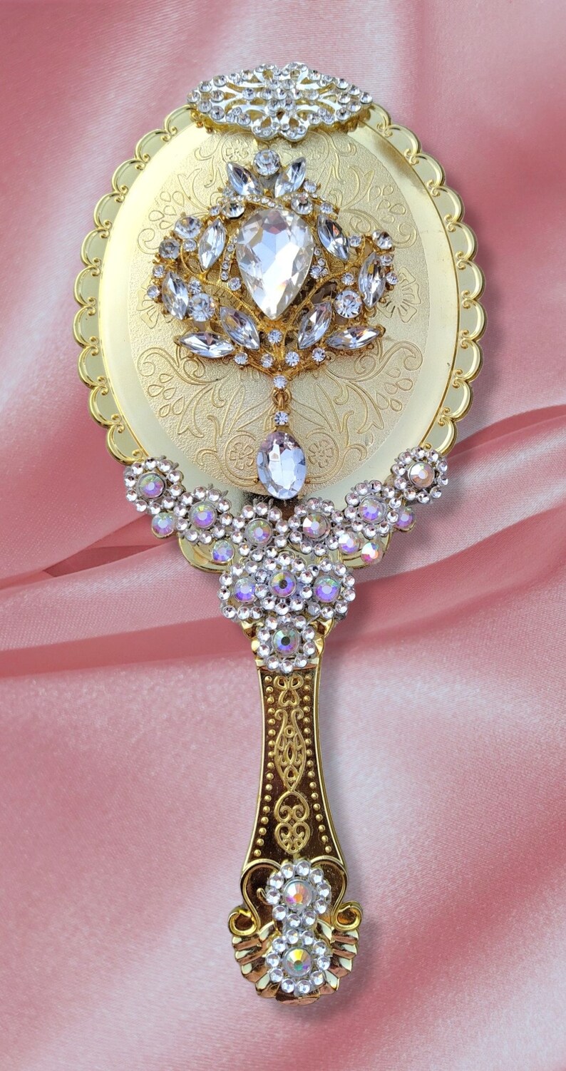 Vintage Style Handheld Mirror With Large Brooch Etsy