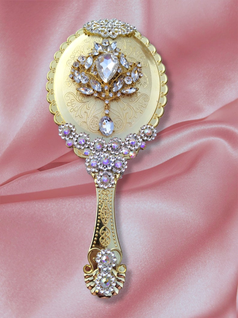 Vintage Style Handheld Mirror With Large Brooch Etsy