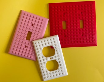 Brick Build Light Switch Plate Cover 3D Printed | Kids Room Decor | Building Blocks Fan Gift | Switchplates