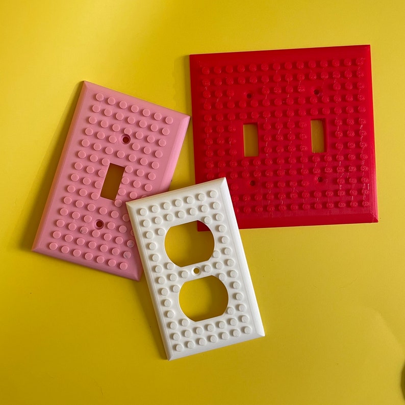 Brick Build Light Switch Plate Cover 3D Printed Kids Room Decor Building Blocks Fan Gift Light Switch Plates image 1
