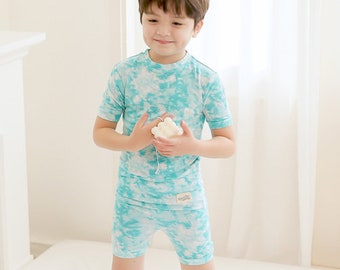 Tie Dye Bamboo Fabric Summer PJs, Baby Tie Dye Short Sleeve Pajama Sets in Mint, Sky, Powder Blue and Blue