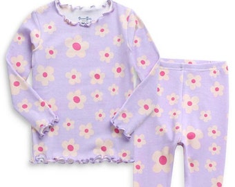 Flower Shirring Modal Pajama Sets, Toddler Girls Modal Jammies (Blooming Purple, Candy Flower, Tropical)