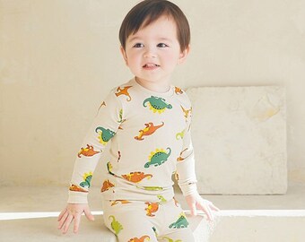 Modal Dinosaur and Car Pattern Kids Pajamas, Very Soft Modal jammies from 6 month to 12 years old (Jurassic Dino, Retro Cars)