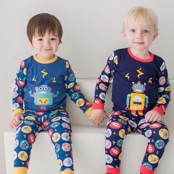 Robot Pajamas for Toddlers, Kids Pajamas for Robot lovers, Baby Robot Pajama Sets in Navy, Blue, Grey, Green