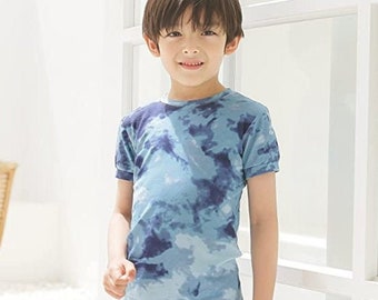 Tie Dye Summer PJs for 1 to 8 yo, Baby Tie Dye Short Sleeve Pajama Sets (Navy, Blue Yellow, Sky Cream)