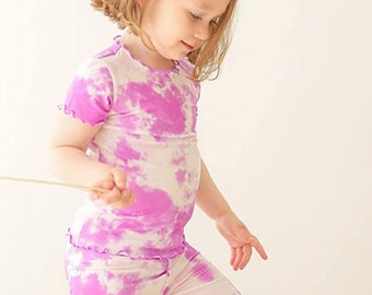 Tie Dye Summer PJs for 1 to 8 yo, Baby Tie Dye Short Sleeve Pajama Sets (Purple Cream, Vanilla Purple, Yellow Pink Blue, Neon Pink Orange)