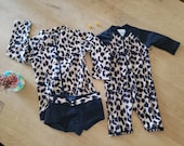 Leopard Matching Baby and Kids UV Swimsuit. One piece Swimsuit for Newborn to age 2 Two pieces for Girls to age 7, Rash Guard Swimsuit
