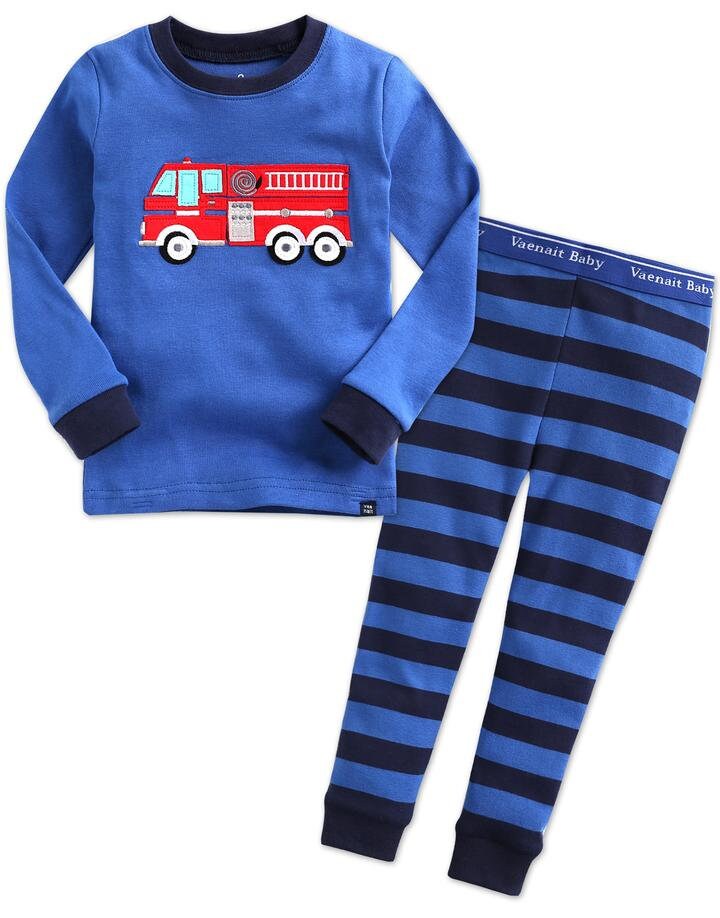 Vêtements Vêtements enfant unisexe Vêtements unisexe pour bébés Ensembles Pyjama pour enfants bleu marine avec camions de pompiers 