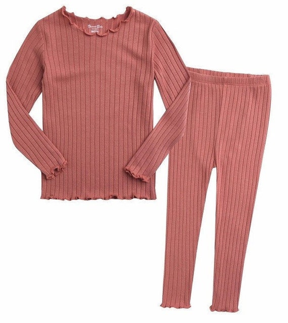 Girls Shirring Dusty Pink Pajamas, Toddler Girls Ribbed Pink