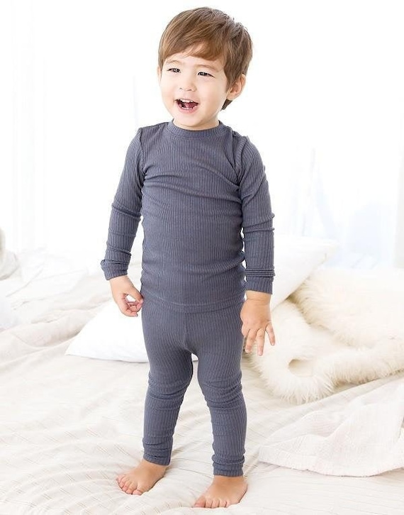 Rib Knit niños pijama 1 a 12 años, bebé punto Pajama Set, Niño